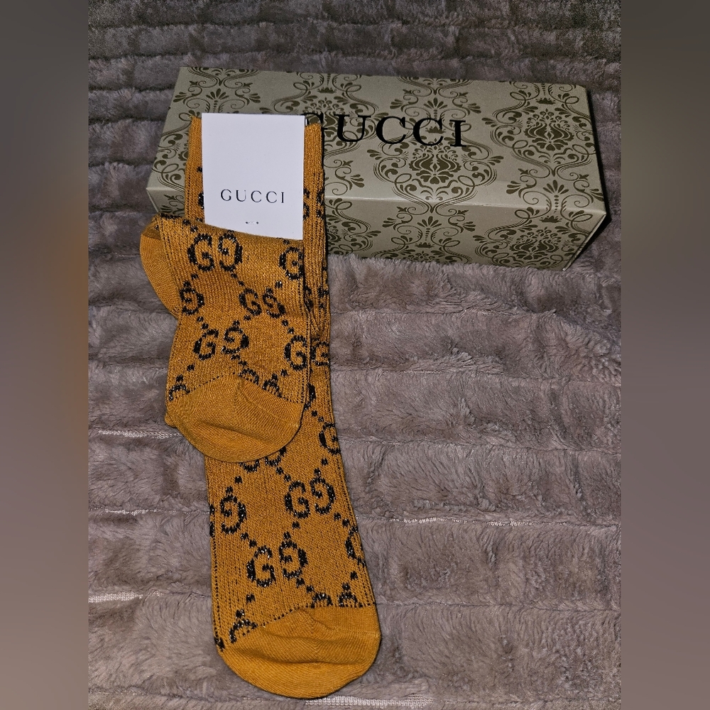 Mustard Socks with Black Logo